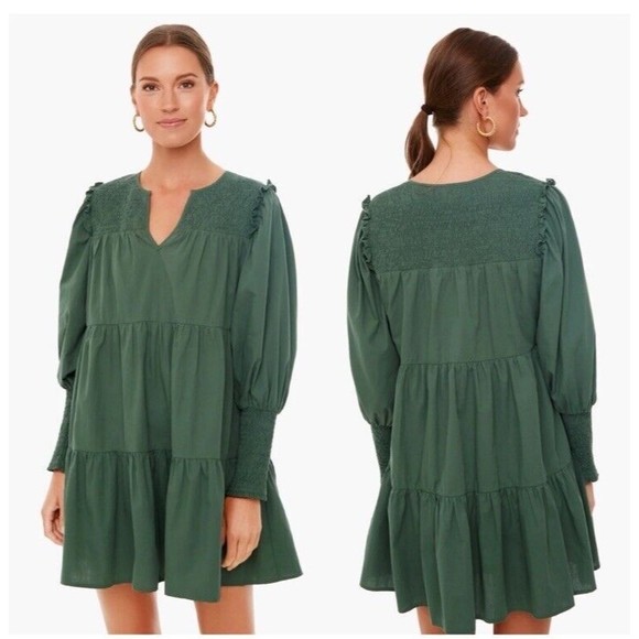 Tuckernuck Pomander Place Smocked Dress Womens Size XS Tiered Long Sleeve Green - Picture 4 of 14
